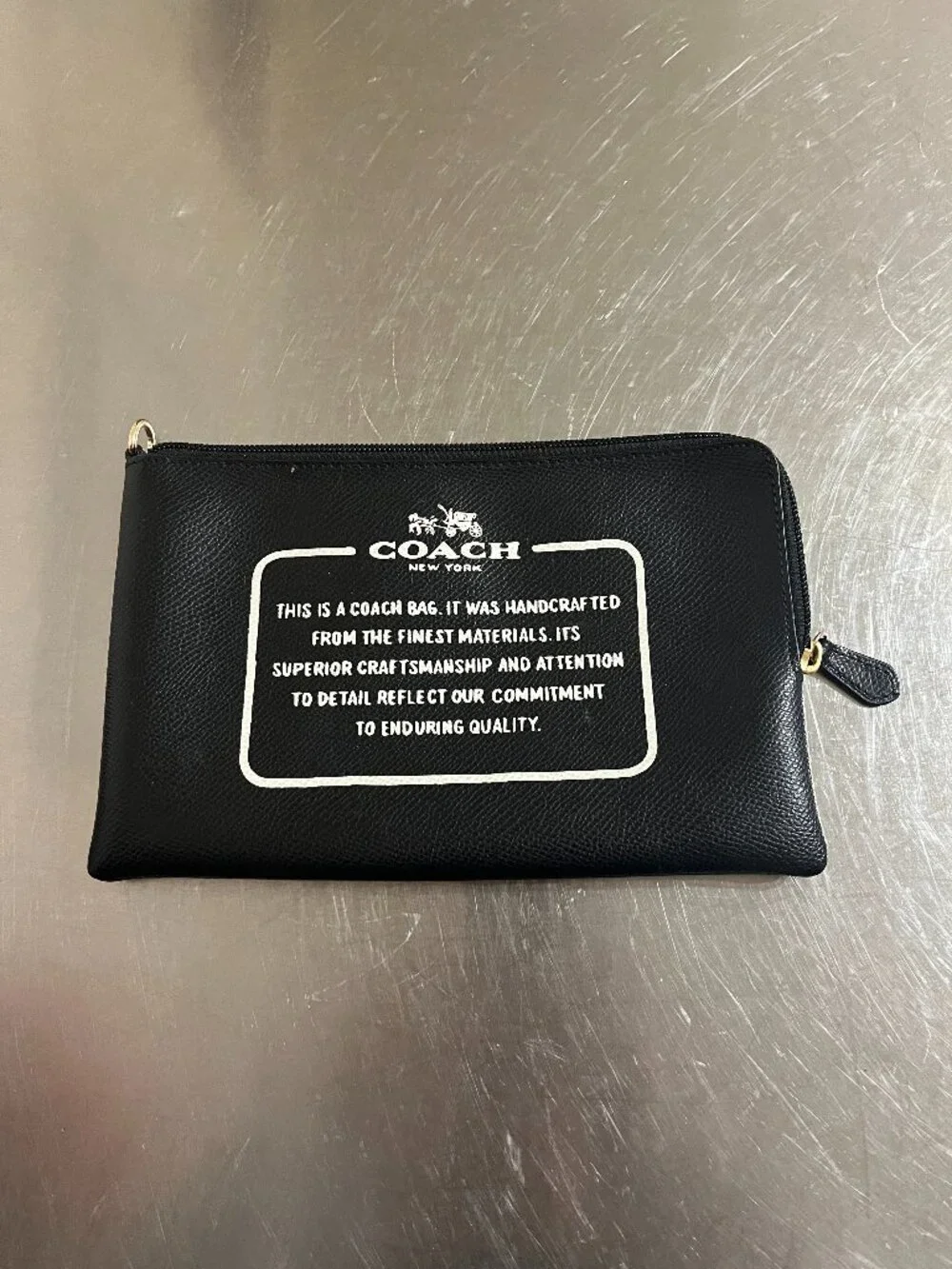 COACH Storypatch Wristlet Crossgrain Leather Black Pouch Clutch